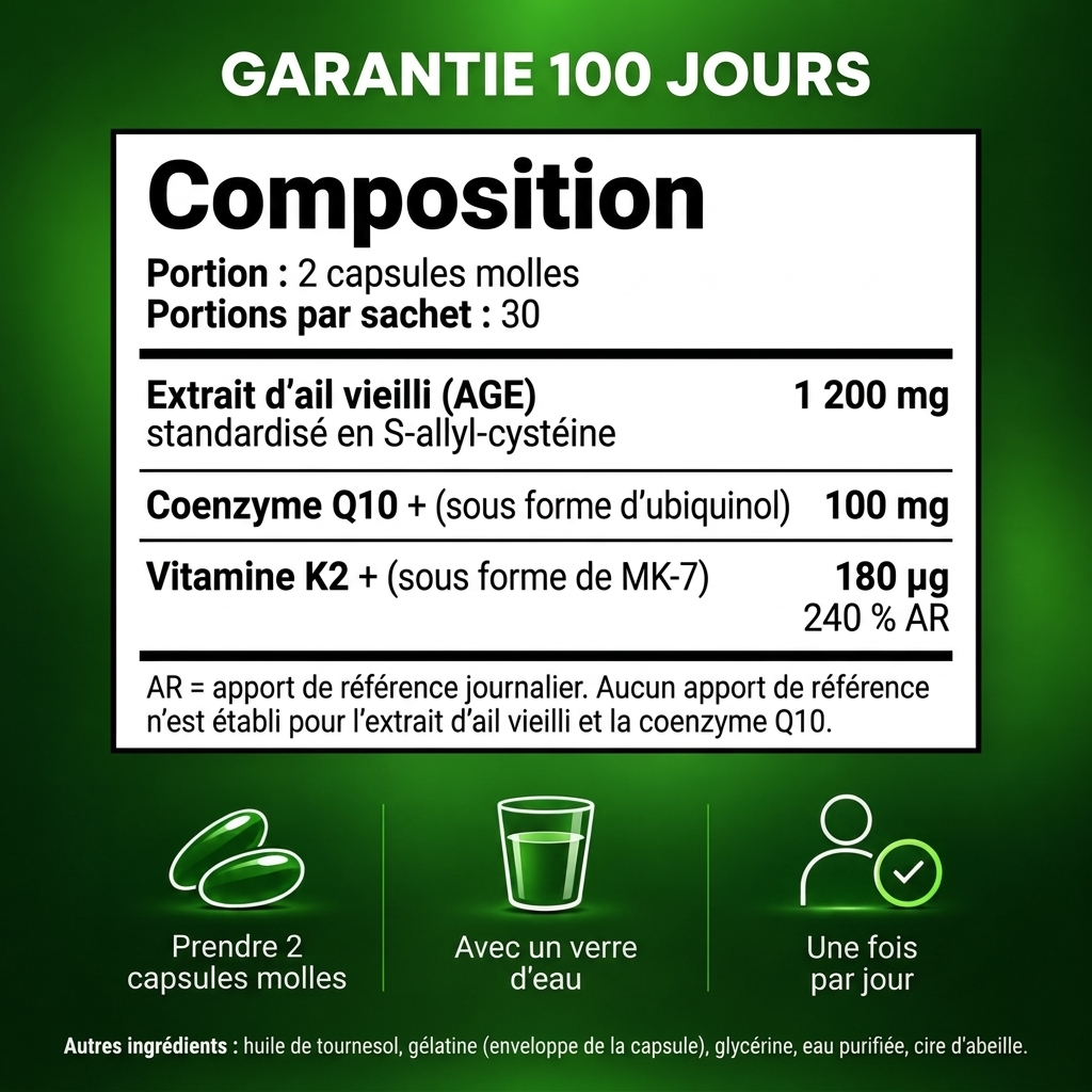 Extrait d’ail vieilli 24 mois avec CoQ10 et vitamine K2