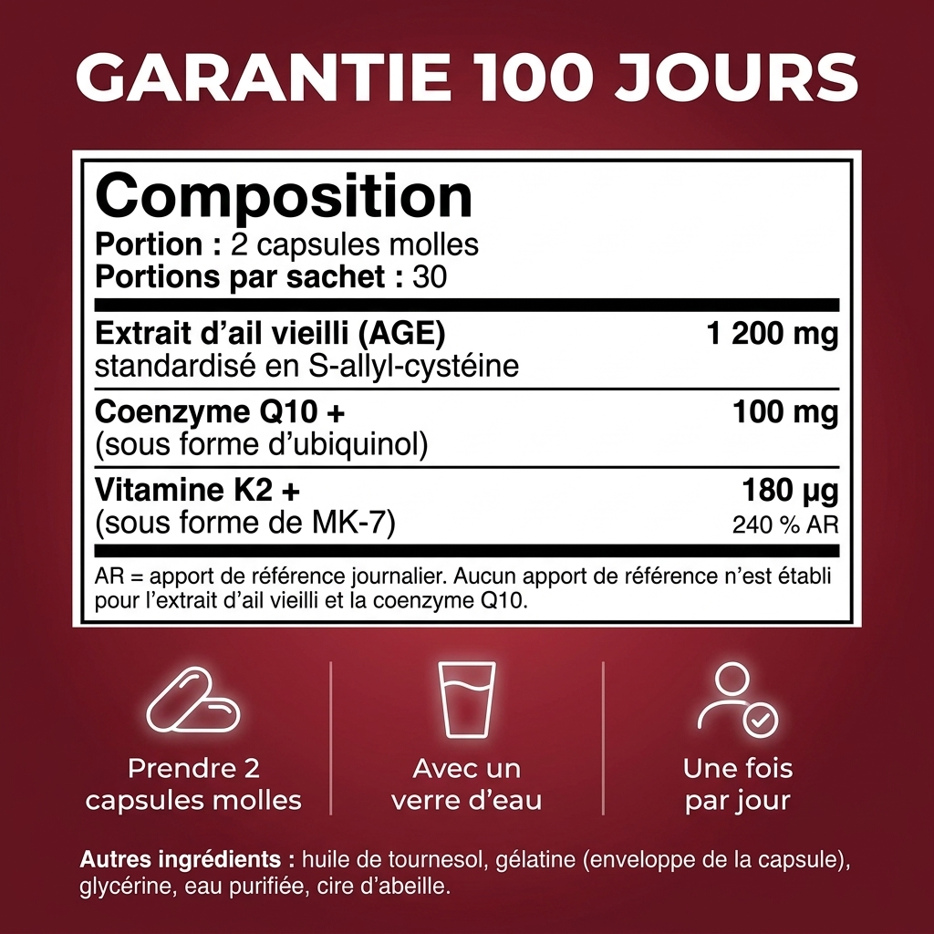 Extrait d’ail vieilli 24 mois avec CoQ10 et vitamine K2
